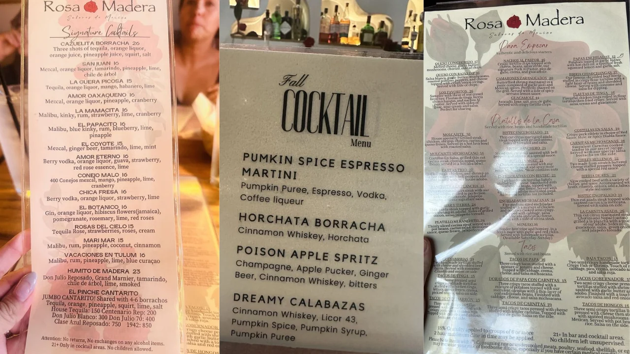 Rosa Madera Menu
